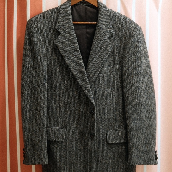Vintage Harris Tweed 100% Scottish Wool Sport Coat 44R Gray/Blue Barleycorn - Picture 1 of 6